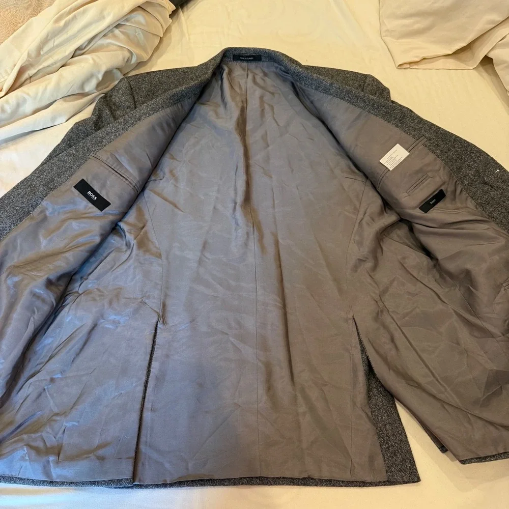 Hugo Boss Pasolini Gray Virgin Wool Silk Stretch Sport Coat 46L Two Button